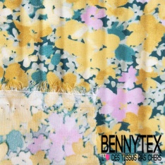 Toile Mayotte viscose imprimé floral stylisé tropical fond oasis