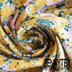 Toile Mayotte viscose imprimé floral stylisé tropical fond oasis