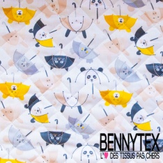 Coton matelassé imprimé recto chat de gouttière fond blanc discret verso fleur multicolore fond blanc discret