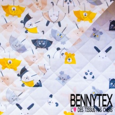 Coton matelassé imprimé recto chat de gouttière fond blanc discret verso fleur multicolore fond blanc discret