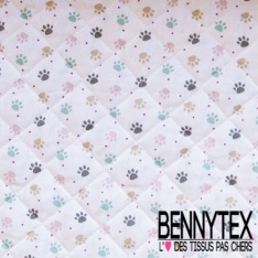 Coton matelassé imprimé recto parapluie animaux fond blanc discret verso tête d'animaux fond blanc discret