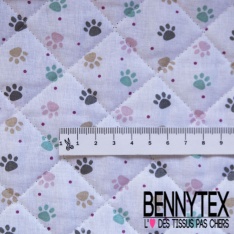 Coton matelassé imprimé recto parapluie animaux fond blanc discret verso tête d'animaux fond blanc discret