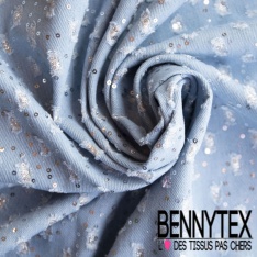 Jeans coton fantaisie bleu denim sequin paillette argent envers thermocollé