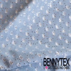 Jeans coton fantaisie bleu denim sequin paillette argent envers thermocollé