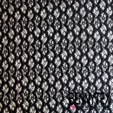 Dentelle polyester élasthanne écaille avec frange fond floral ton sur ton bleu charron