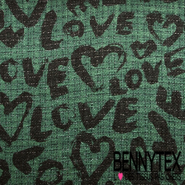 Natté haute couture imprimé love noir fond violet