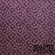 Satin coton élasthanne imprimé ovale fantaisie bordeaux fond blanc discret