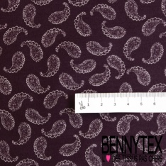Satin coton élasthanne imprimé ovale fantaisie bordeaux fond blanc discret