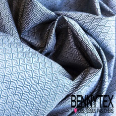 Popeline coton élasthanne motif petite fleur champêtre stylisée blanche fond bleu palais