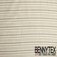 Simple gaze de coton tissé teint rayure horizontale beige chaud blanc cassé lurex or