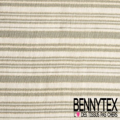 Simple gaze de coton tissé teint rayure horizontale beige chaud blanc cassé lurex or