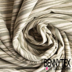 Simple gaze de coton tissé teint rayure horizontale beige chaud blanc cassé lurex or