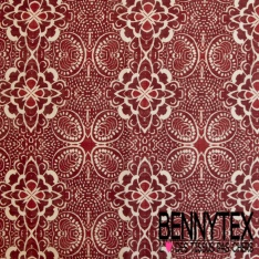 Lin coton imprimé bandana cachemire patchwork ton bleu insigne fushia rouge fond blanc optique