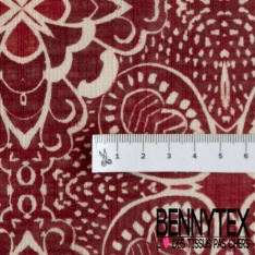 Lin coton imprimé bandana cachemire patchwork ton bleu insigne fushia rouge fond blanc optique