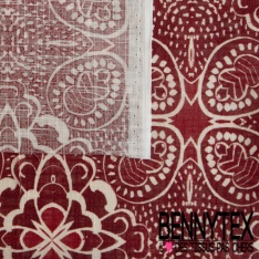 Lin coton imprimé bandana cachemire patchwork ton bleu insigne fushia rouge fond blanc optique