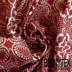 Lin coton imprimé bandana cachemire patchwork ton bleu insigne fushia rouge fond blanc optique