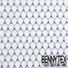 Popeline coton élasthanne motif abstrait ton navy blanc discret