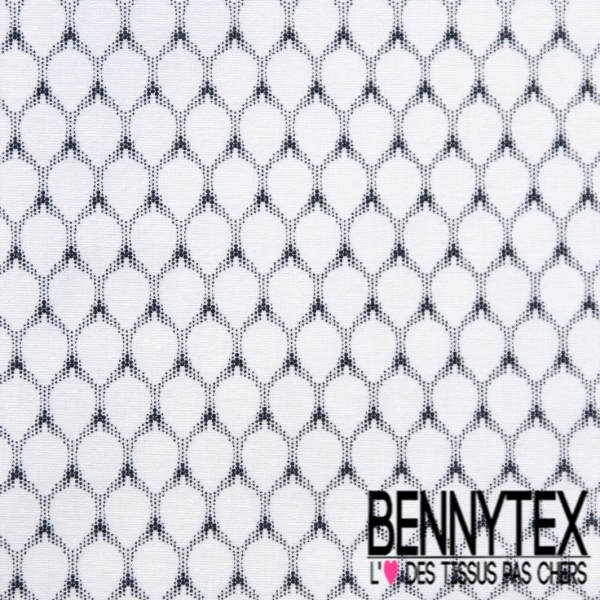 Popeline coton élasthanne motif abstrait ton navy blanc discret