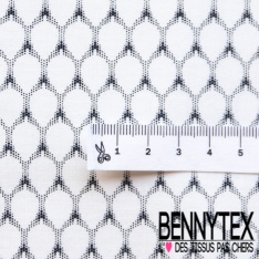 Popeline coton élasthanne motif abstrait ton navy blanc discret