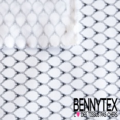 Popeline coton élasthanne motif abstrait ton navy blanc discret