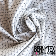 Popeline coton élasthanne motif abstrait ton navy blanc discret