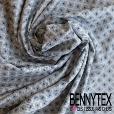 Popeline coton élasthanne motif floral cachemire lavande pastel fond marine profond