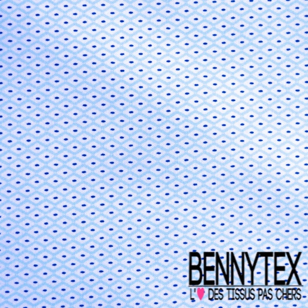 Popeline coton élasthanne motif fantaisie pois marine fond bleu pastel blanc optique