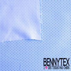 Popeline coton élasthanne motif fantaisie pois marine fond bleu pastel blanc optique