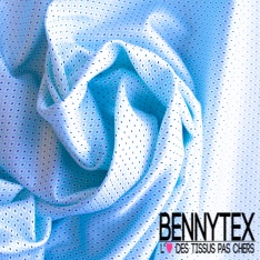 Popeline coton élasthanne motif fantaisie pois marine fond bleu pastel blanc optique