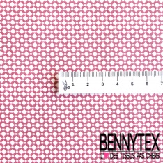 Popeline coton élasthanne motif fantaisie losange tiret marine fond blanc optique