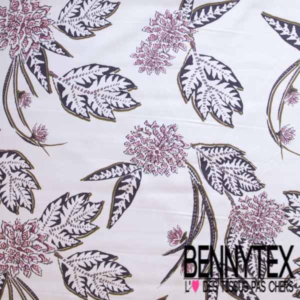 Satin coton élasthanne imprimé oiseau bleu céleste fond blanc optique