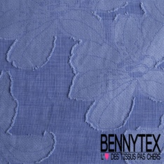 Drap polyester imprimé floral naïf marine noir fond rosée du matin