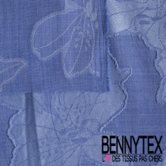 Drap polyester imprimé floral naïf marine noir fond rosée du matin