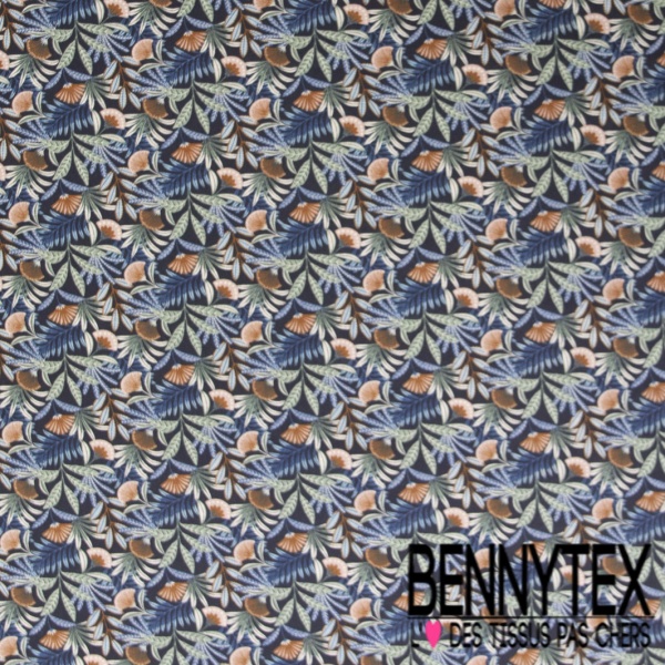 Toile lorraine impression fleur de ginko cachemire ton aubergine