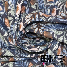 Toile lorraine impression fleur de ginko cachemire ton aubergine