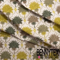 Coton enduit imprimé marguerite dans forme seventie's gris minéral