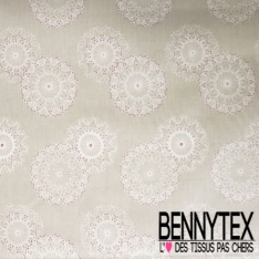 Coton enduit imprimé forme abstraite thème ethnique fond blanc discret