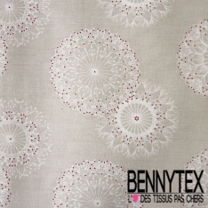 Coton enduit imprimé forme abstraite thème ethnique fond blanc discret