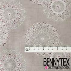 Coton enduit imprimé forme abstraite thème ethnique fond blanc discret