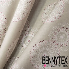 Coton enduit imprimé forme abstraite thème ethnique fond blanc discret