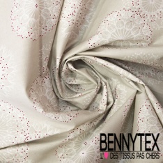 Coton enduit imprimé forme abstraite thème ethnique fond blanc discret