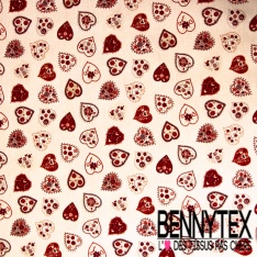 Coton enduit imprimé petite feuille ethnique ton moutarde fond blanc discret