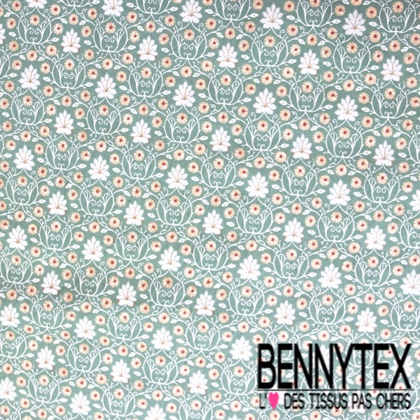 Coton enduit imprimé baroque blanc fond cerise