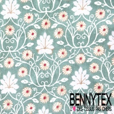 Coton enduit imprimé baroque blanc fond cerise