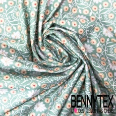 Coton enduit imprimé baroque blanc fond cerise