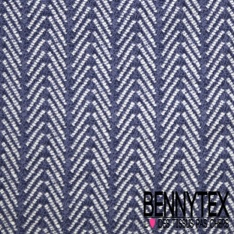 Crêpe viscose polyester motif tricot marine fond blanc optique