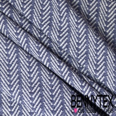 Crêpe viscose polyester motif tricot marine fond blanc optique