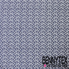 Jersey viscose imprimé tropical floral ton cannelle blanc discret fond bleu nuit