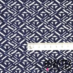 Jersey viscose imprimé tropical floral ton cannelle blanc discret fond bleu nuit