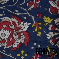 Coton crétonne imprimé dandelion stylisé ton rouge or de pépite gros fond blanc discret